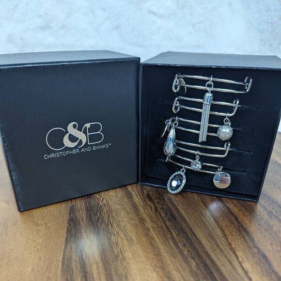 C&B "Christopher & Banks" Silver Set of Bangle Bracelets Charm 5 Total - Picture 1 of 4